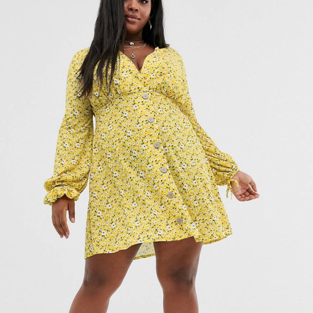 ASOS Curve textured print mini tea dress with tie cuff